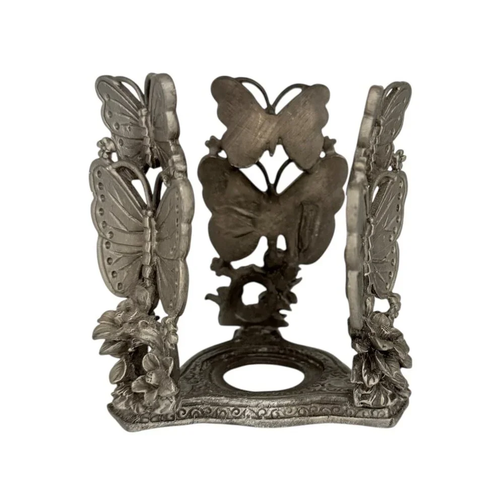 Pewter Ornate Butterfly‎ Garden Design Cottagecore Candle Napkin Holder
